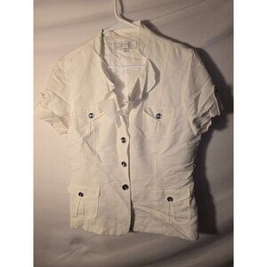 Tahari Arthur Levine Linen Suit Jacket Blazer white Short Sleeve Size 12 Large